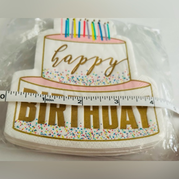 New 20 Happy Birthday Cake Shaped Napkins Gold Foil Letters Slant Collection - Picture 6 of 11